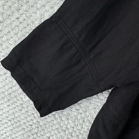 VTG Talbots Top Women 18W Black Irish Linen Mother Of Pearl Button Up Semi-Sheer - Picture 5 of 13